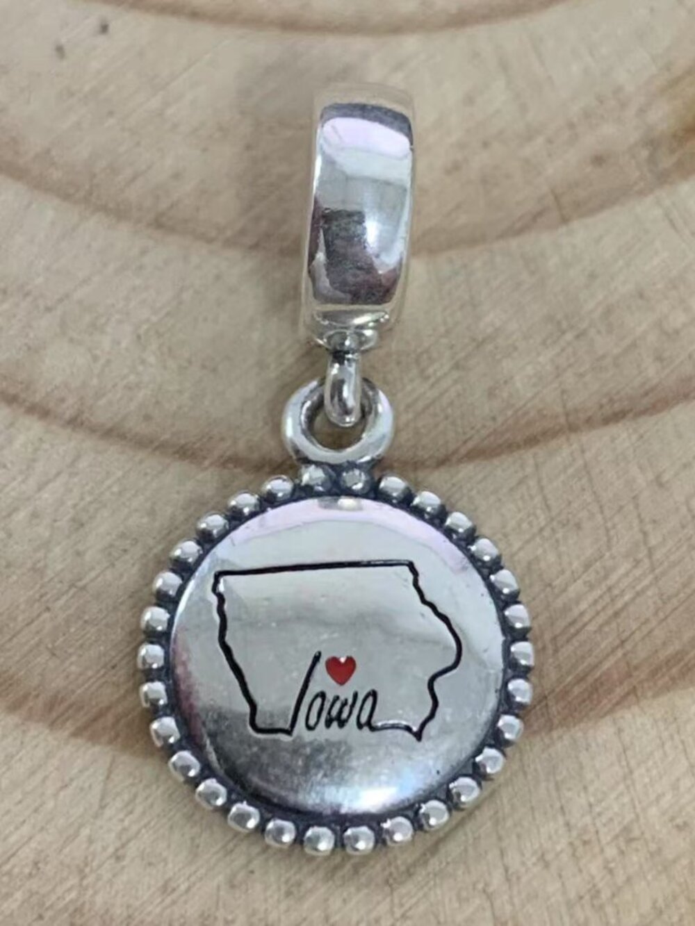 Pandora Iowa State Heart Charm, Mixed Enamel Pendant, S925 Silver Jewelry